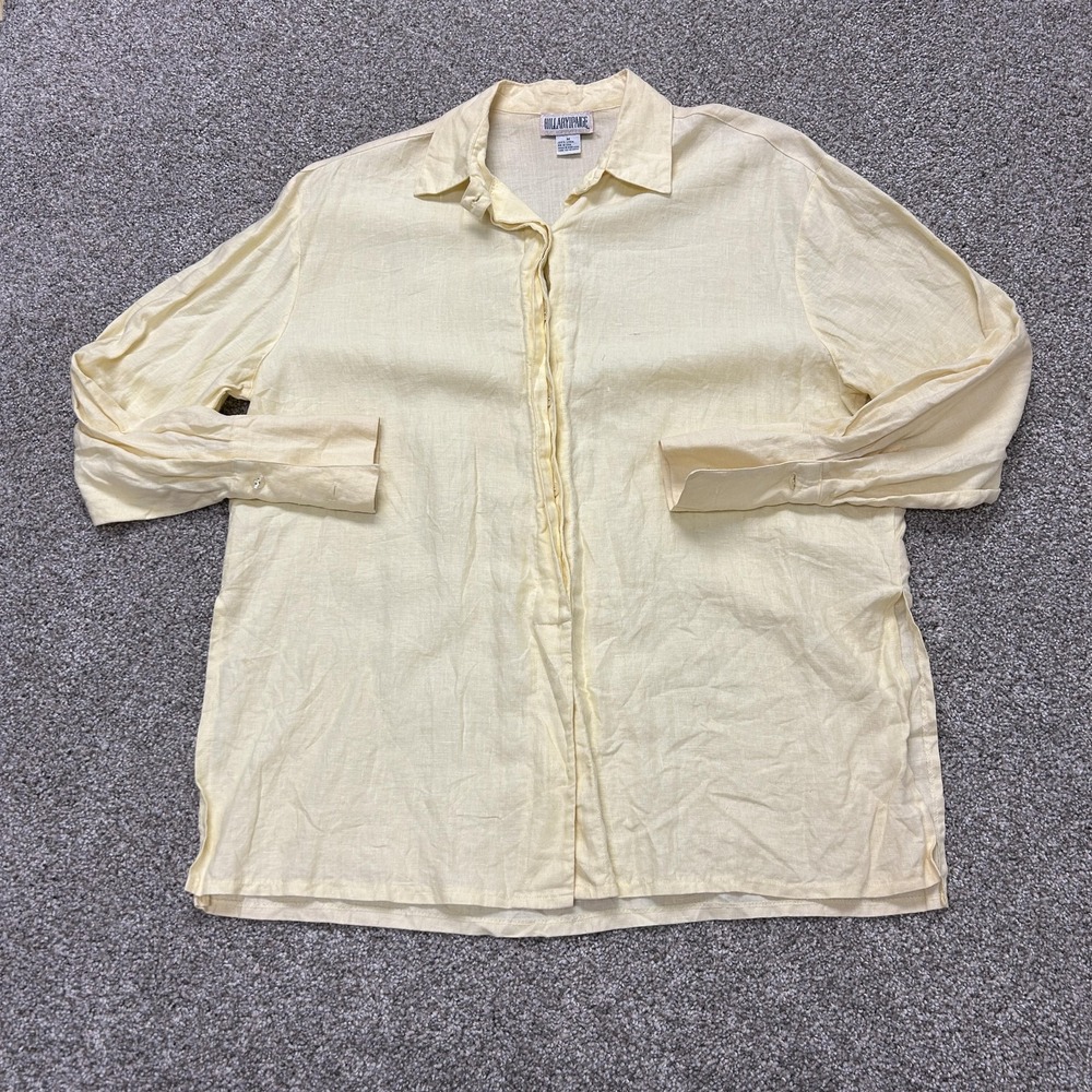Hilary + Paige Shirt Womens M Yellow Linen Button Up Long Sleeve Top Casual